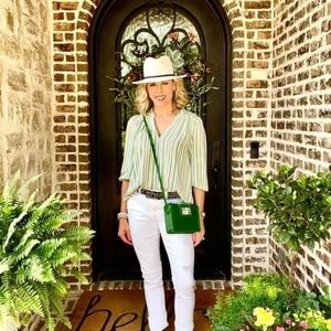 NWT Cabi Awning Stripe Blouse Green Size Small...St. Patrick's Day Ready